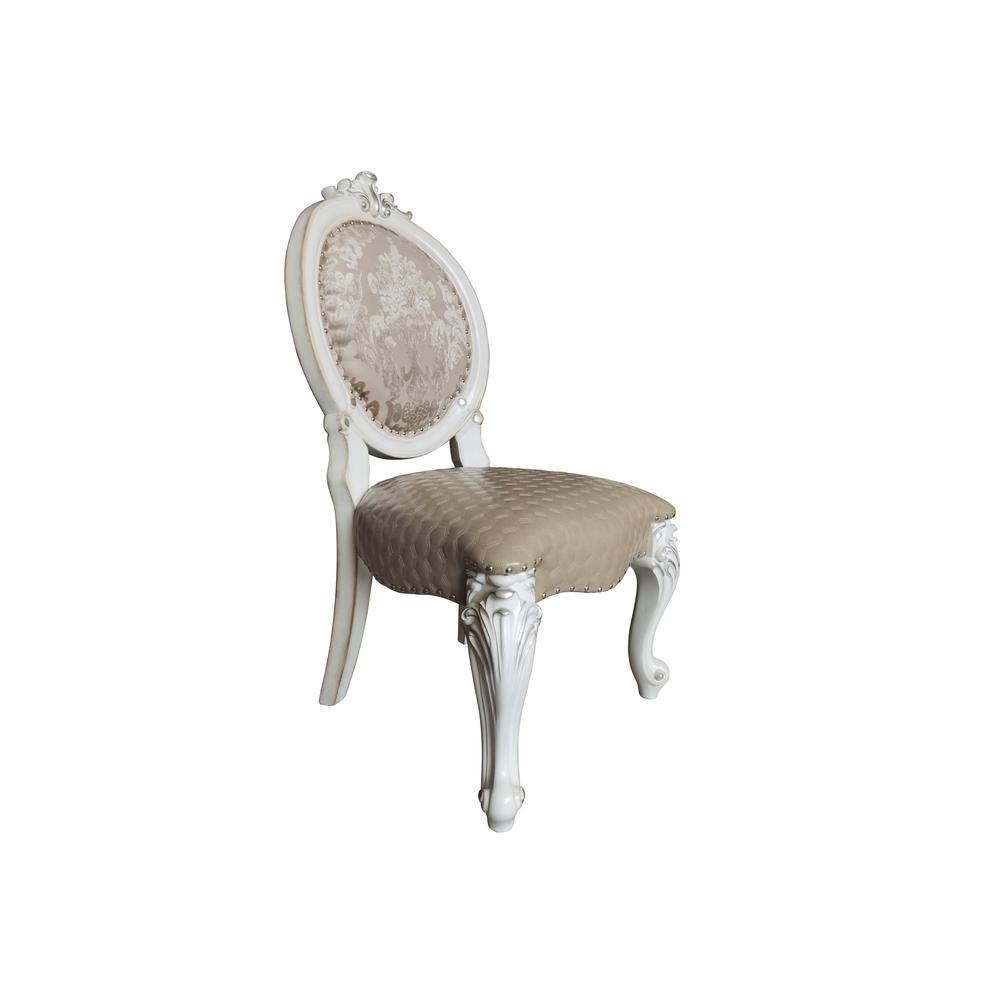 Versailles White Faux Leather Upholstered Side Chair with Wood Frame