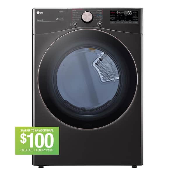 LG 7.4 Cu. Ft. Vented SMART Stackable Electric Dryer in Black Steel with TurboSteam and Sensor Dry Technology