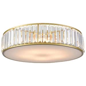 19.69 in. 5-Light Fixture Gold Finish Modern Flush Mount with Crystal Shade 1-Pack