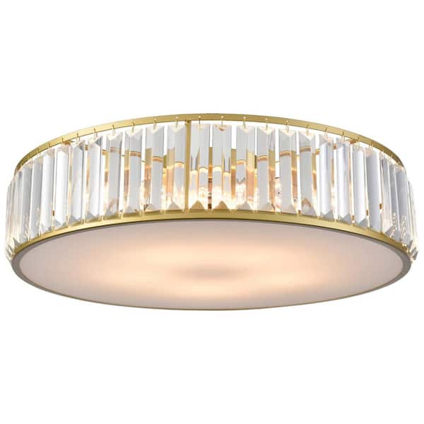 CLAXY 19.69 in. 5-Light Fixture Gold Finish Modern Flush Mount with Crystal Shade 1-Pack