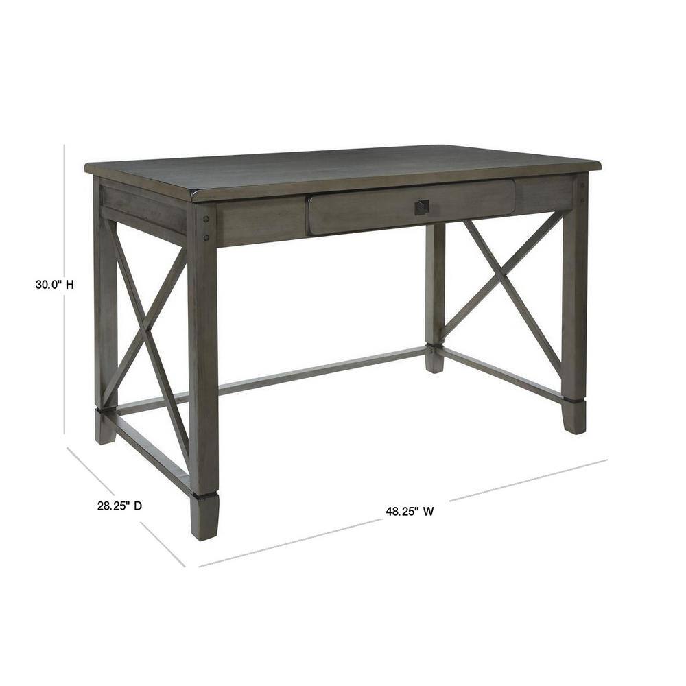 Hillsboro Rustic Farmhouse Gray Wash Solid Wood Writing Desk with Drawer
