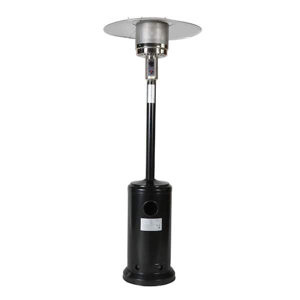 Unbranded 46000 BTU Mushroom Outdoor Black Iron Patio Heater with 2 Smooth-Rolling Wheels with Hose Set with Black Cover
