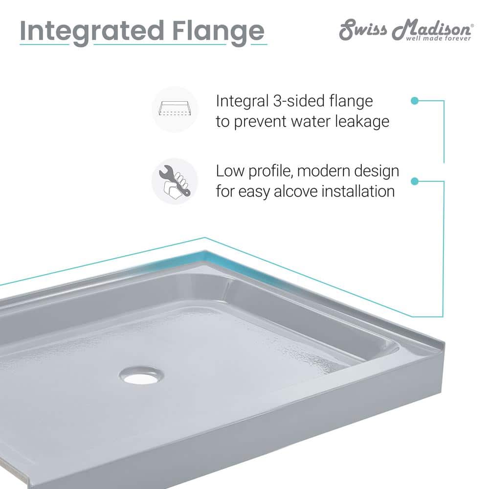 Voltaire Gray Acrylic Single-Threshold Shower Base, 60" x 30"