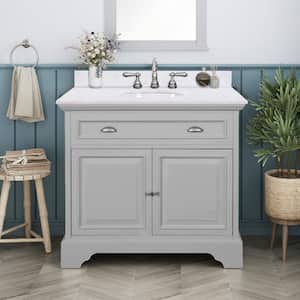 Sadie 38 in. W x 21.5 in. D Vanity in Dove Grey with Marble Vanity Top in Natural White with White Sink