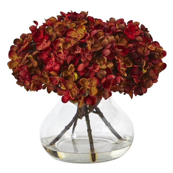 Nearly Natural 8.5 in Artificial Hydrangea with Vase Silk Flower Arrangement