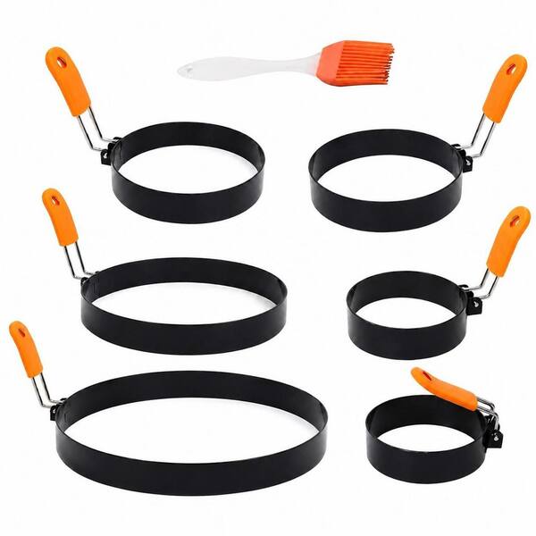 6-Pack Stainless Steel Pancake and Egg Ring Set, 3 to 8 Inch Non-Stick Molds with Silicone Handles