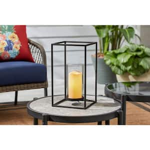 13.75 in. Outdoor Black Metal and Glass Lantern