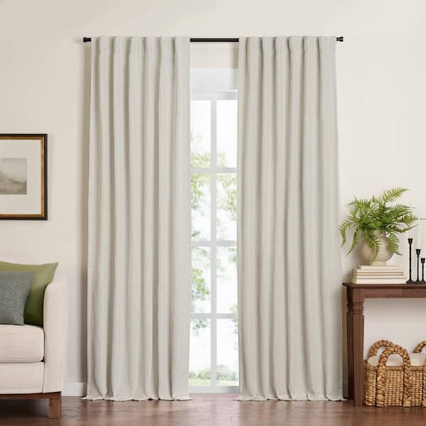Elrene Harrow Natural Polyester Blend Solid 52 in. W x 108 in. L Rod Pocket/BackTab Indoor Lined Blackout Curtain(Single Panel)