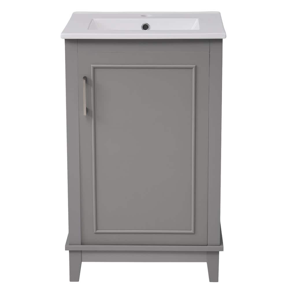 Jivora 20 in. Freestanding Gray Bath Vanity with White Ceramic Top, Storage, Shelves, Wood price history on PriceWatchPro