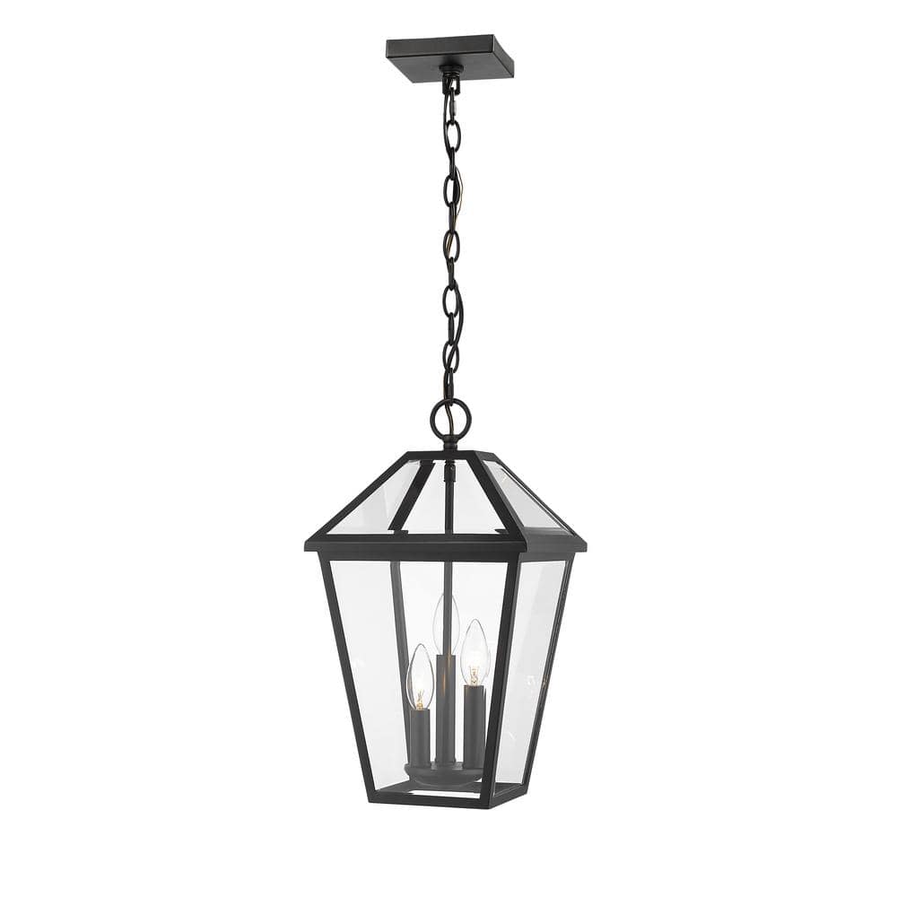 3-Light Black Outdoor Pendant Light with Clear Beveled Glass Shade ...