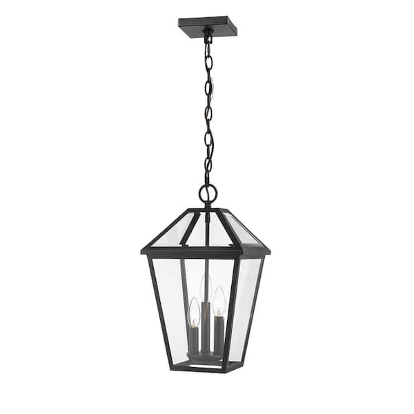 3-Light Black Outdoor Pendant Light with Clear Beveled Glass Shade ...