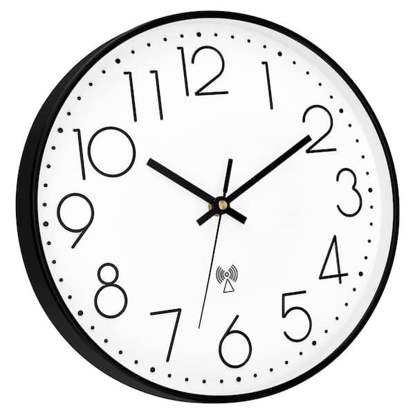 Afoxsos 12 in. Black  and  White Analog Plastic Battery Operated Self Setting Atomic Wall Clock