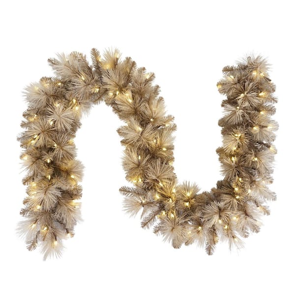9 ft. x 10 in. Pre-Lit Tan Artificial Christmas Garland with 100 UL-Listed Incandescent Lights