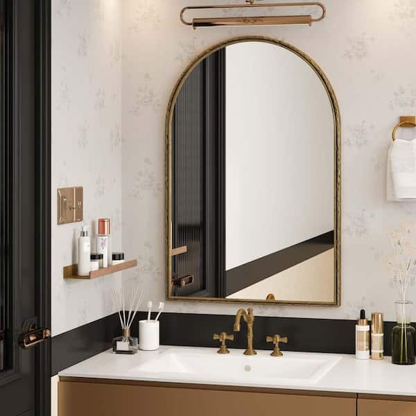 TENGYA LLC Gold 24 in W x 35.8 in. H Arch Mirror Wall Mirror Vanity Mirror Iron Framed Mirror for Bathroom Living Room Entryway