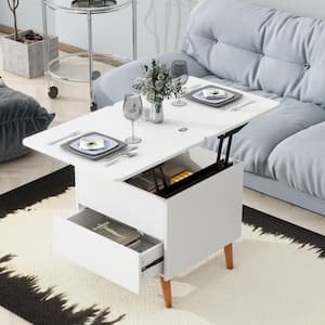 21.65 in. White Square MDF Top Multi-Functional Extendable Coffee Table with Storage and Lift Top
