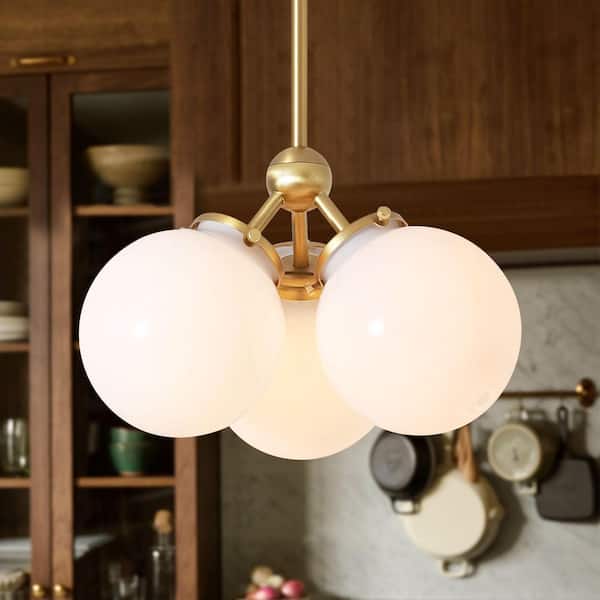 Grace 3-Light Modern Gold Cluster Opal Glass Globe Pendant Light for Kitchen Islands, Dining Rooms