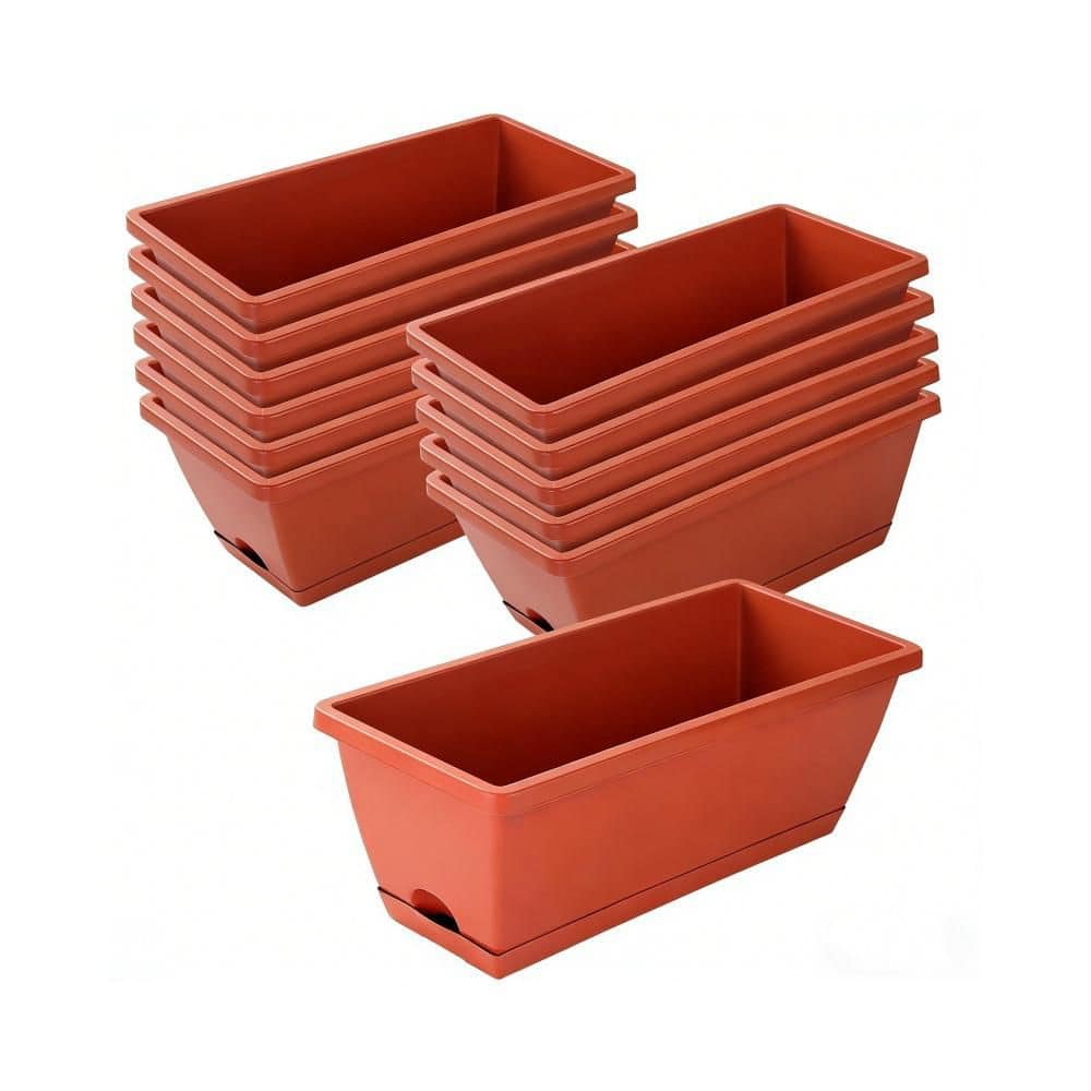 12-Pack 16.6 in. x 7 in. x 5.9 in. Window Box Planter, Plastic Flower Planters Boxes, Brick Red Rectangular Flower Pots price history on PriceWatchPro