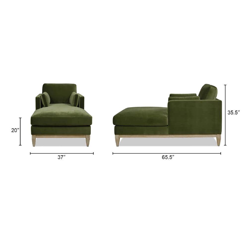Olive Green Velvet and Wood Chaise Lounge Chair