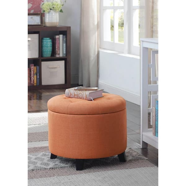 Convenience Concepts Designs4Comfort Coral Faux Linen Round Storage Ottoman