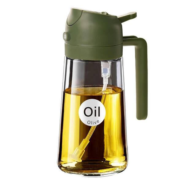 16 oz. Olive Green 2 in 1 Oil Dispenser, Food Grade Premium Spray Bottle with Portion Control for Salad, Frying, BBQ