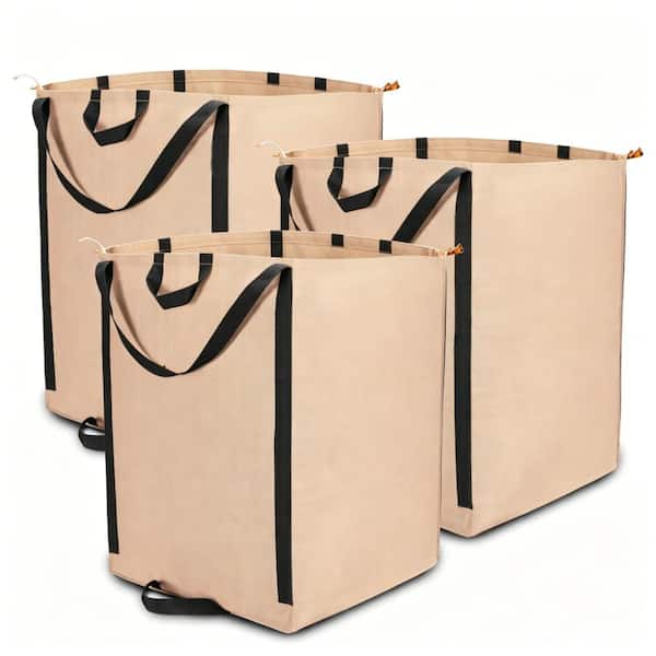 3-pack 72gal heavy-duty tan yard bags, self-standing with reinforced handles for leaves, grass & outdoor waste recycling