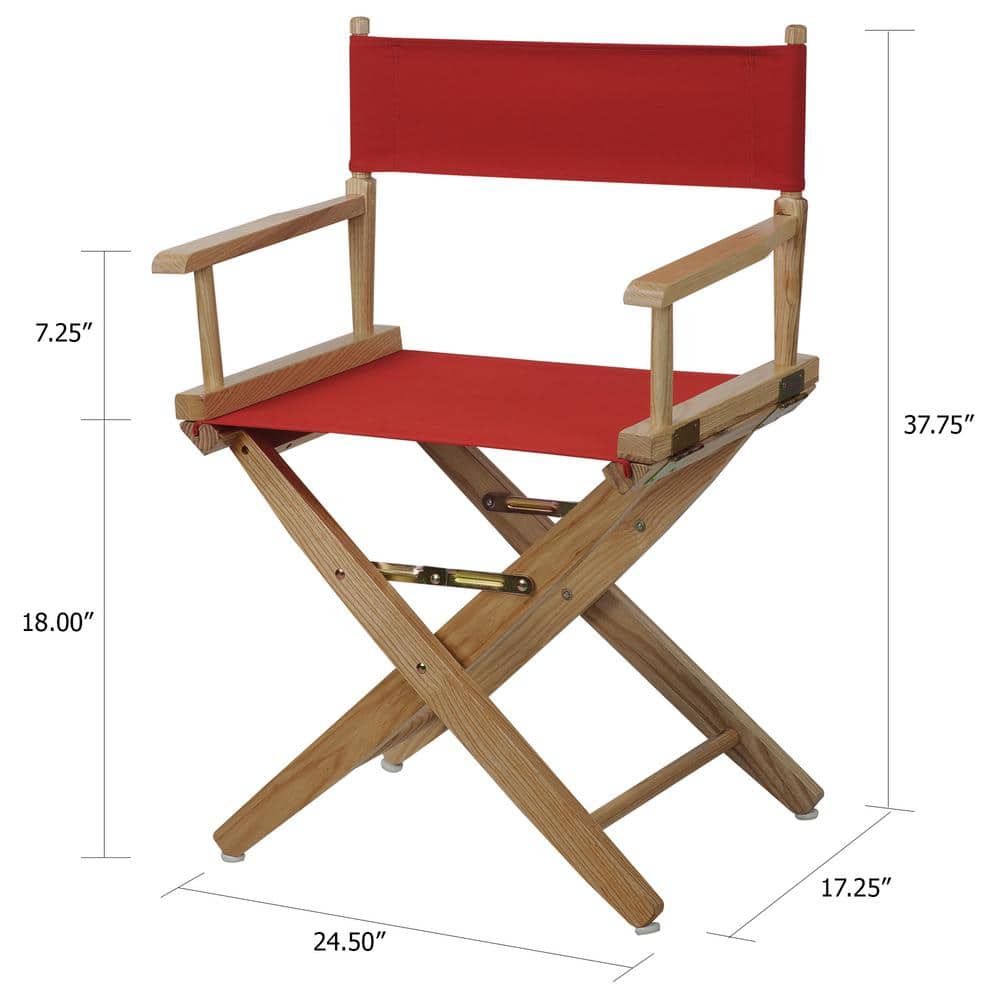 Foldable Classic Director's Chair in Natural Wood with Red Accents