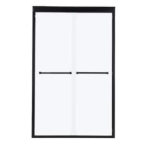 48 in. W x 76 in. H Sliding Semi-Frameless Shower Door in Matte Black with Clear Glass