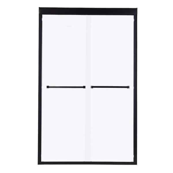 JimsMaison 48 in. W x 76 in. H Sliding Semi-Frameless Shower Door in Matte Black with Clear Glass