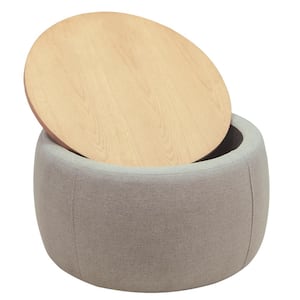 Carmen Beige Round Storage Ottoman 2 in 1 Function Work as End table and Ottoman