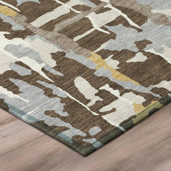 Chantille Machine Washable Indoor/Outdoor Abstract ACN2972 Chocolate 8 ft. x 8 ft. Round Rug