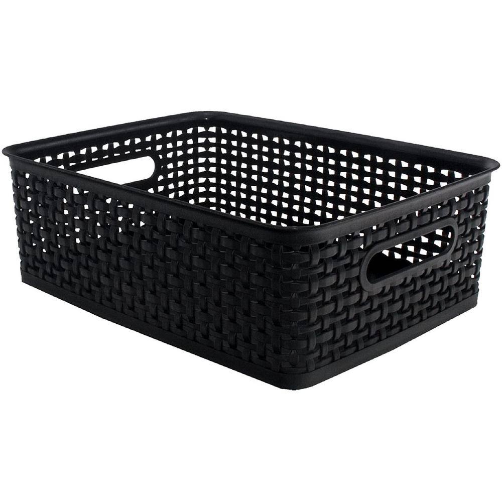 Medium Black Plastic Woven Storage Bins, Pack of 2