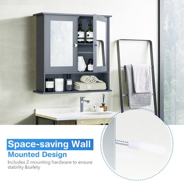 Costway 22 in. W x 5 in. D x 23 in. H Grey Wood Wall Mount Mirror 