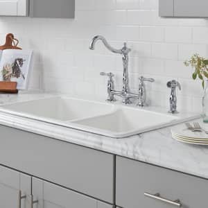 Lyndhurst Double-Handle Bridge Kitchen Faucet With Side Sprayer in Polished Chrome