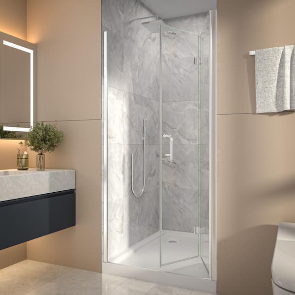 36-38 in. W x 72 in. H Bifold Frameless Shower Door in Chorme Finish with Clear Glass