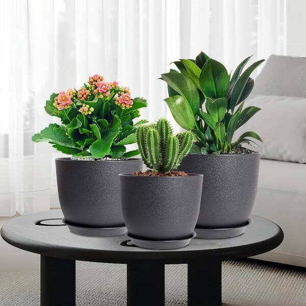12/10/9 in Large Black Plastic Round Planter Set (3-Pack