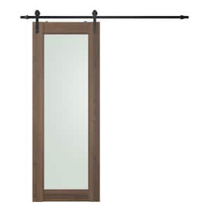 Vona 207 18"x 80" Full Lite Frosted Glass Pecan Nutwood Finished Composite Core Wood Sliding Barn Door with Hardware Kit
