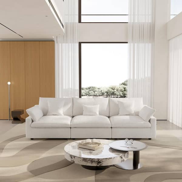 J&E Home 119.29 in. Slope Arm 4-Piece L-Shaped Linen Modern Oversize Modular Sectional Sofa Couch in Beige with Ottoman JE-SF140WE-S3+1