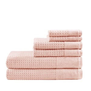 Spa Waffle 6-Piece Pink Cotton Jacquard Antimicrobial Towels Set