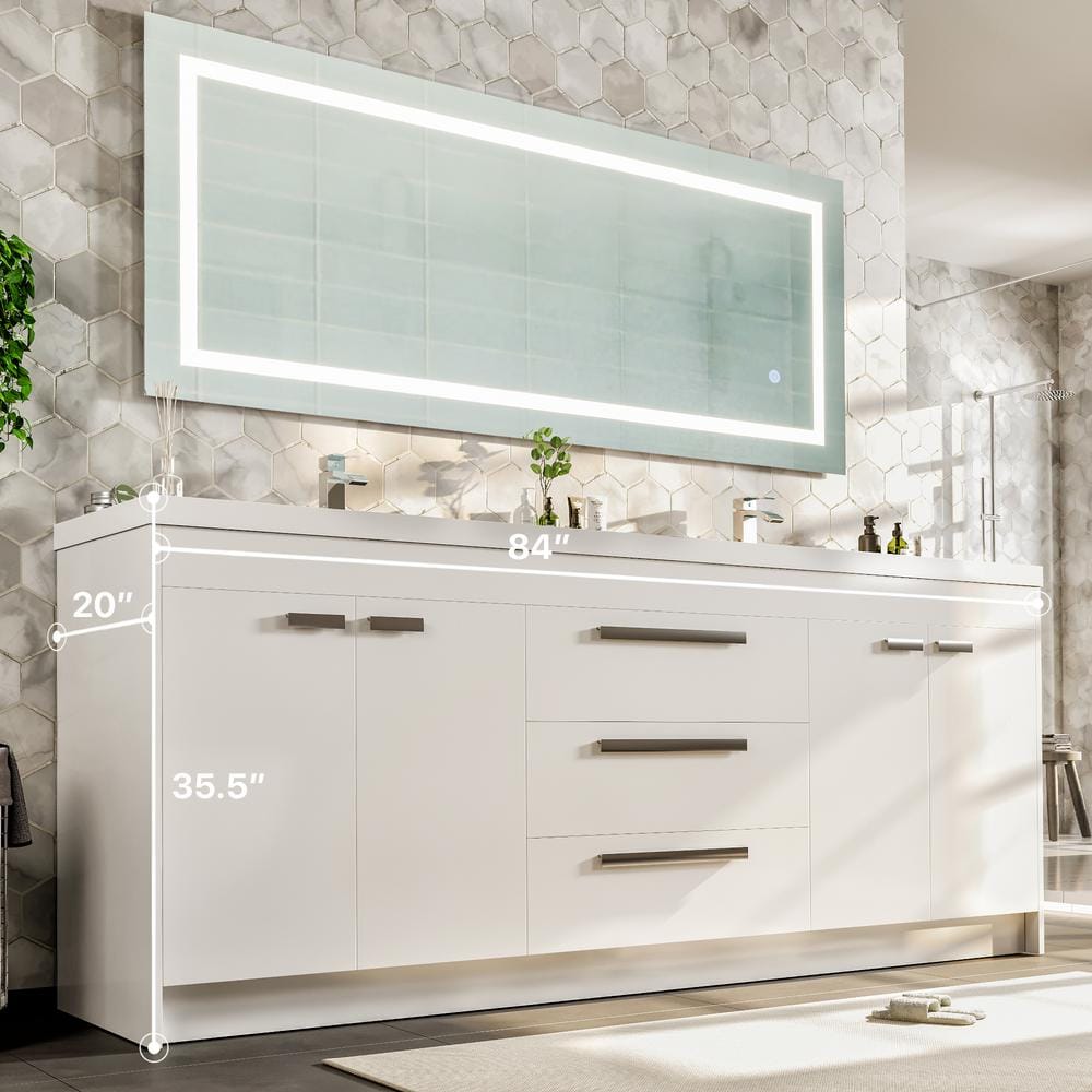 Eviva Lugano 84" White Double Sink Freestanding Bathroom Vanity