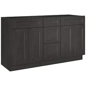 60 in W X 21 in D X 34.5 in H in Shaker Charcoal Plywood Ready to Assemble Floor Vanity Sink Base Kitchen Cabinet