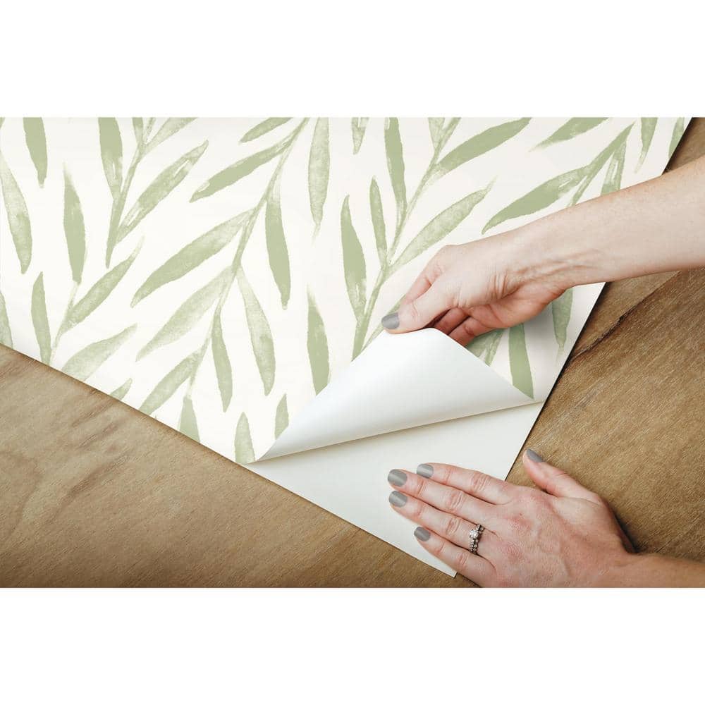 Green Willow Pattern Peel and Stick Vinyl Wallpaper