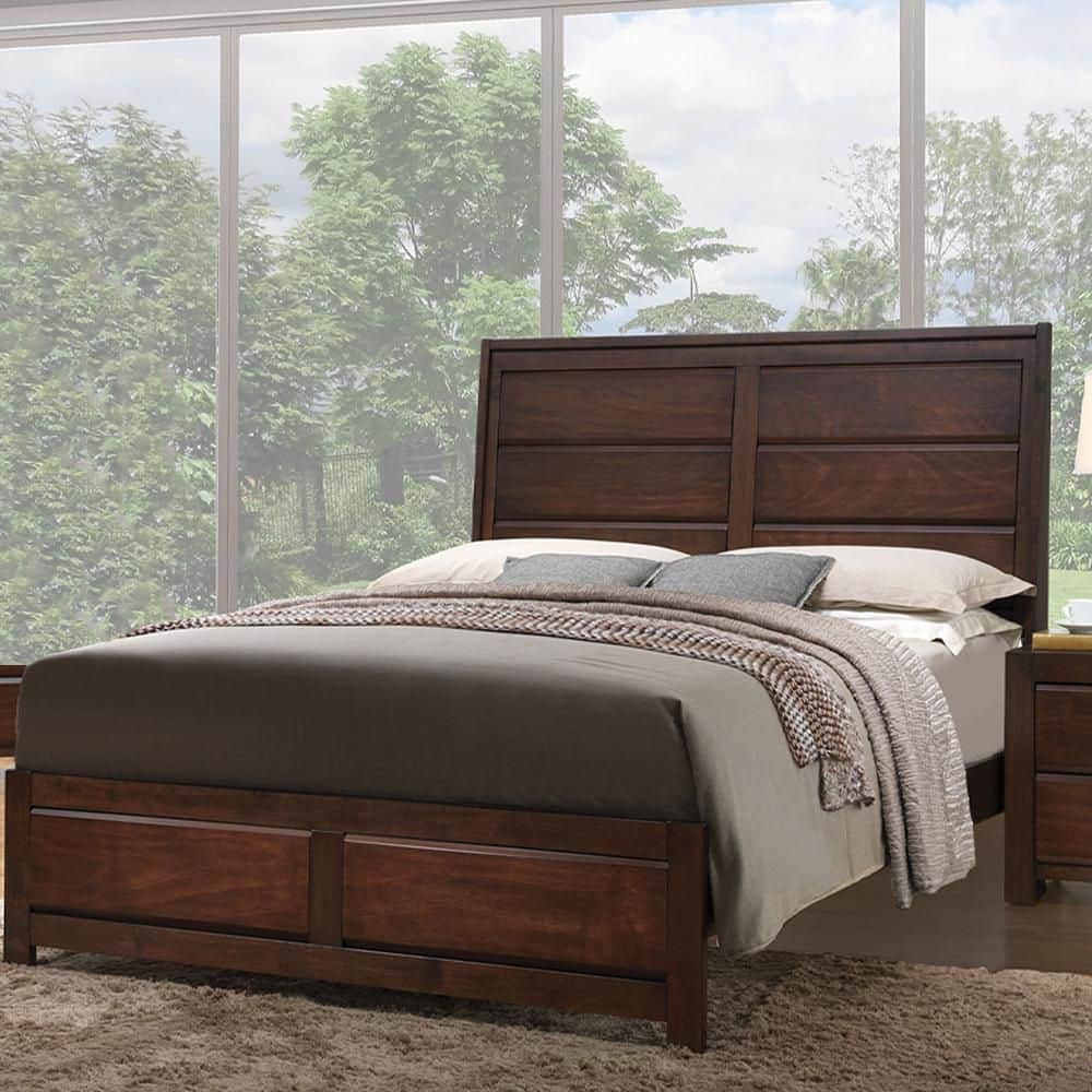 Walnut Queen Platform Bed with Storage Drawers and Upholstered Headboard