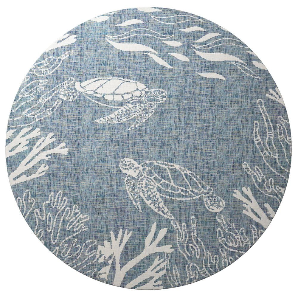 Naira Tropical Aqua Blue/White 7 ft. 6 in. Round Turtle Reef