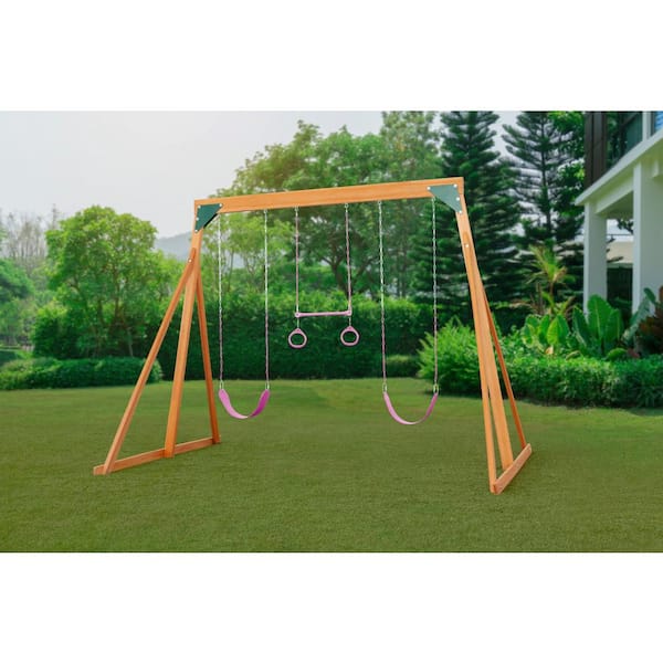 Creative Cedar Designs 3800-P Trailside Complete Wood Swing Set with Pink Playset Accessories - 3
