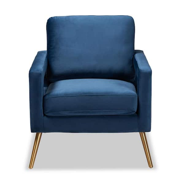 Baxton Studio Leland Navy Blue and Gold Arm Chair 182 11446 HD