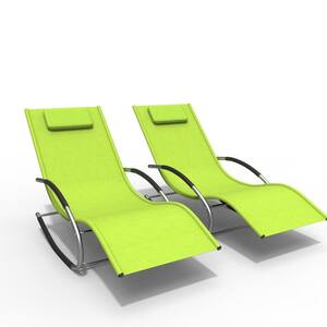 Belle 2-Piece Green Metal Sling Patio Swing U Type Recliner Lounge Chair