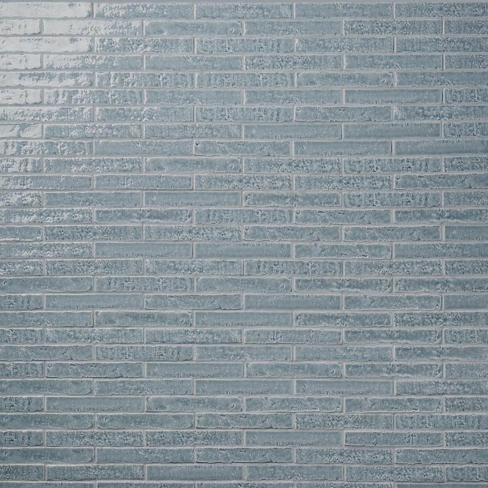 River Blue Glossy Ceramic Subway Wall Tile, 2-in x 9-in