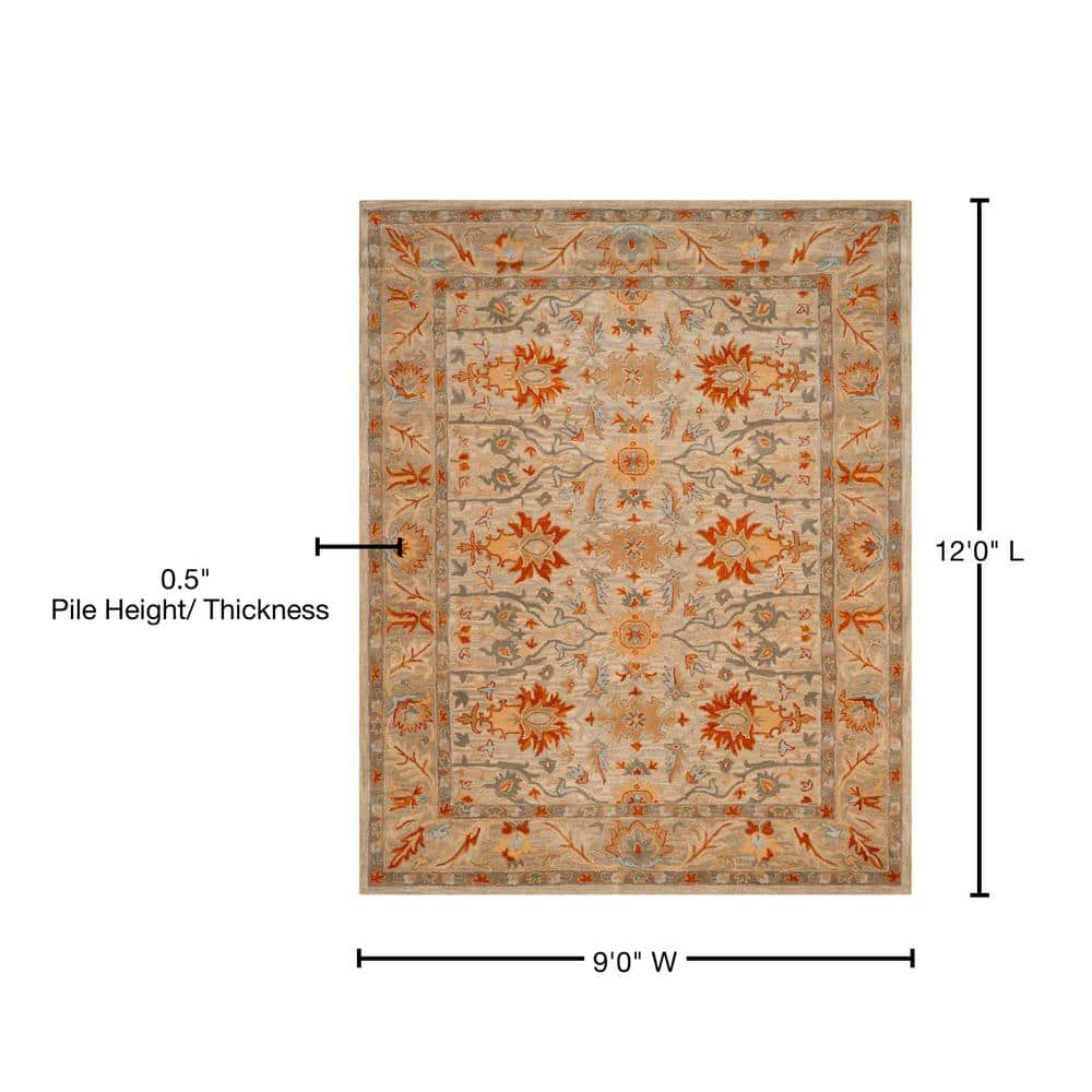 Heirloom Elegance Hand-Tufted Wool Area Rug in Beige, 9' x 12'