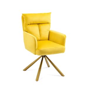 Yellow Velvet Upholstery Swivel Accent Chair Arm Chair Set of 1 with Metal Legs