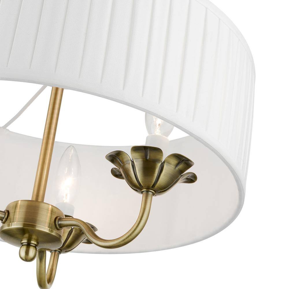 Edinburgh Antique Brass 3-Light Drum Pendant with Pleated Shade